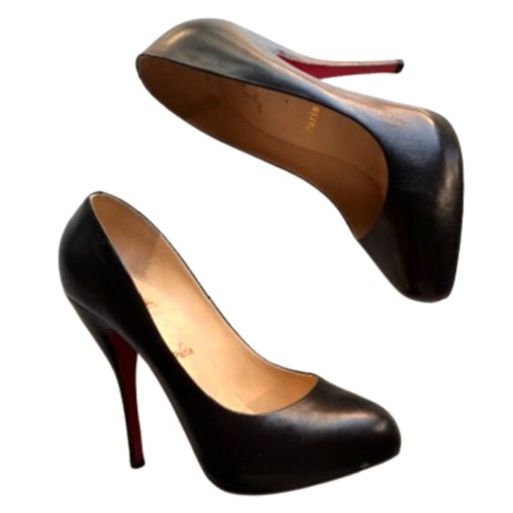Christian Louboutin Black Leather Platform Round Toe Pump | 5" Heel | Sz 39 - Picture 3 of 16